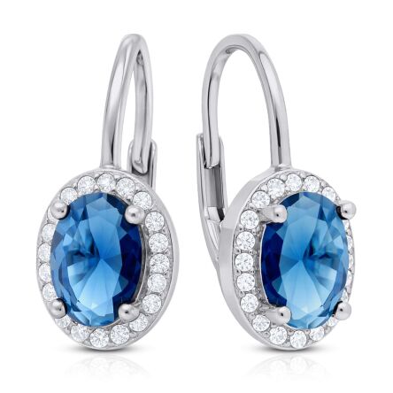 Kolczyki srebrne 925 z niebieską cyrkonią owalne