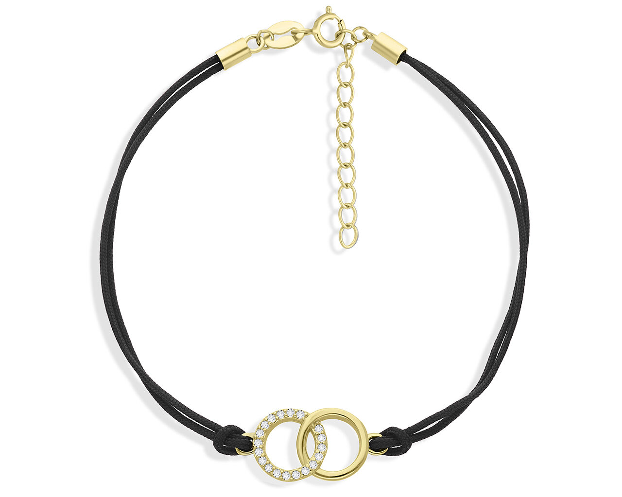 Bransoletka na sznurku srebro pozłacane kółka