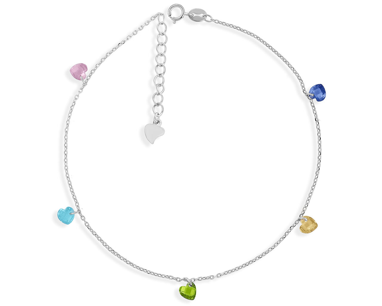 Bransoletka na nogę kolorowe serduszka srebrna 925