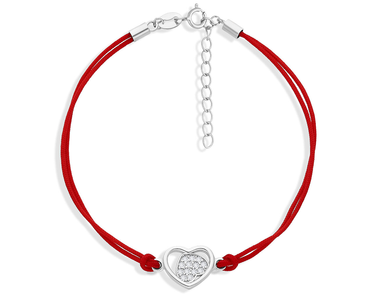 Bransoletka na sznurku z sercem srebro pr.925