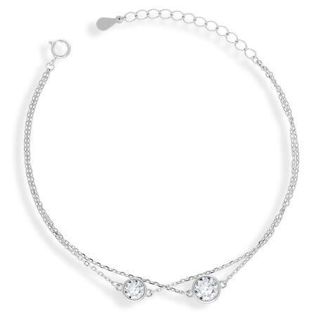 Bransoletka srebrna podwójna damska z cyrkoniami