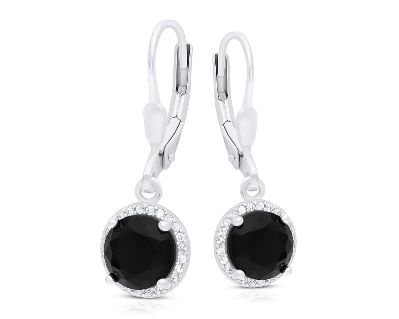 Kolczyki srebrne wiszące czarne i białe cyrkonie
