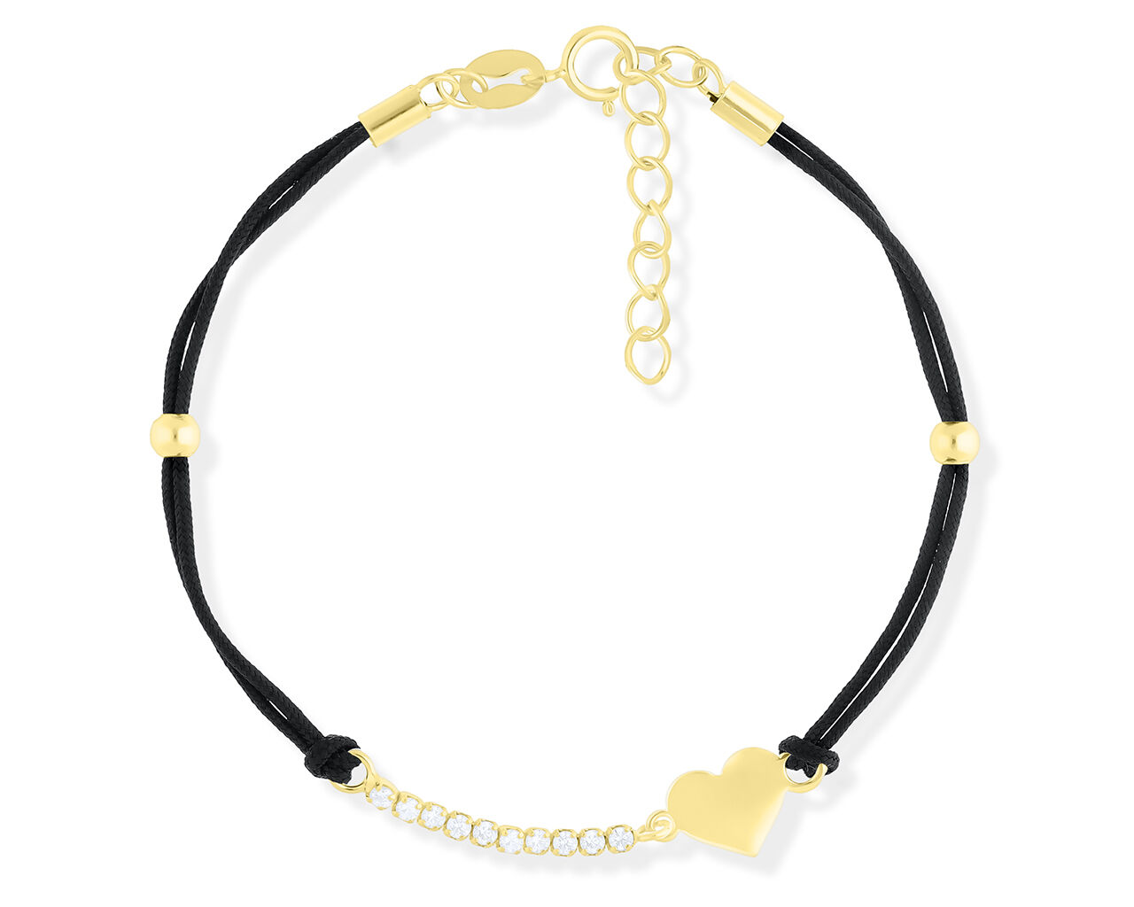 Bransoletka na sznurku z sercem srebro pozłacane
