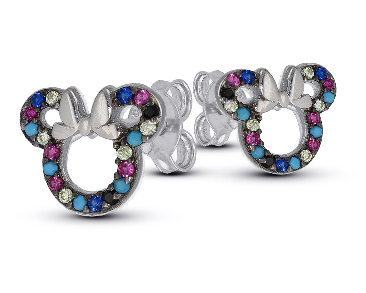 Kolczyki srebrne dziecięce myszki z kokardką