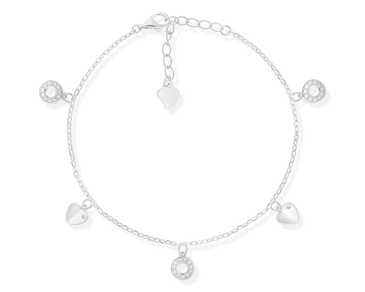 Bransoletka srebrna z serduszkami i kółeczkami