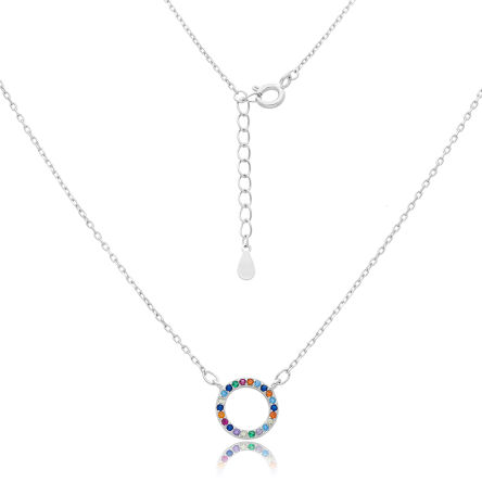 Naszyjnik srebrny z okrągłą kolorową zawieszką