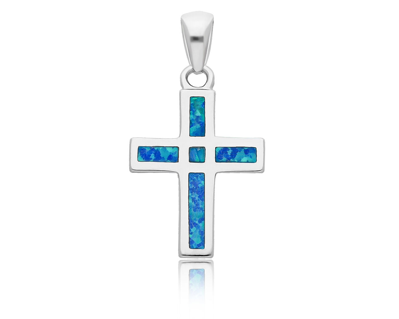Srebrny krzyżyk z niebieskim opalem