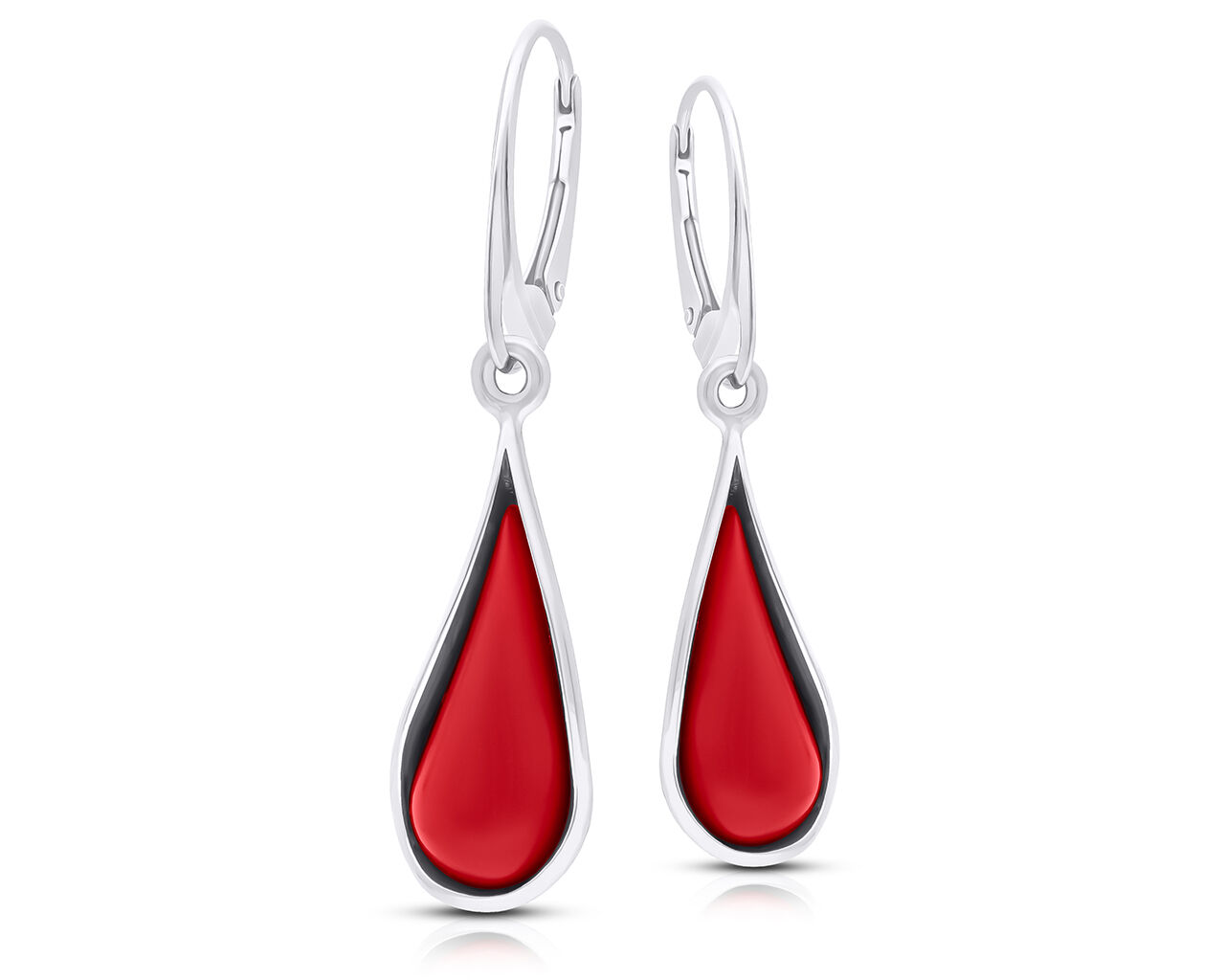 Kolczyki srebrne długie z czerwonym koralem