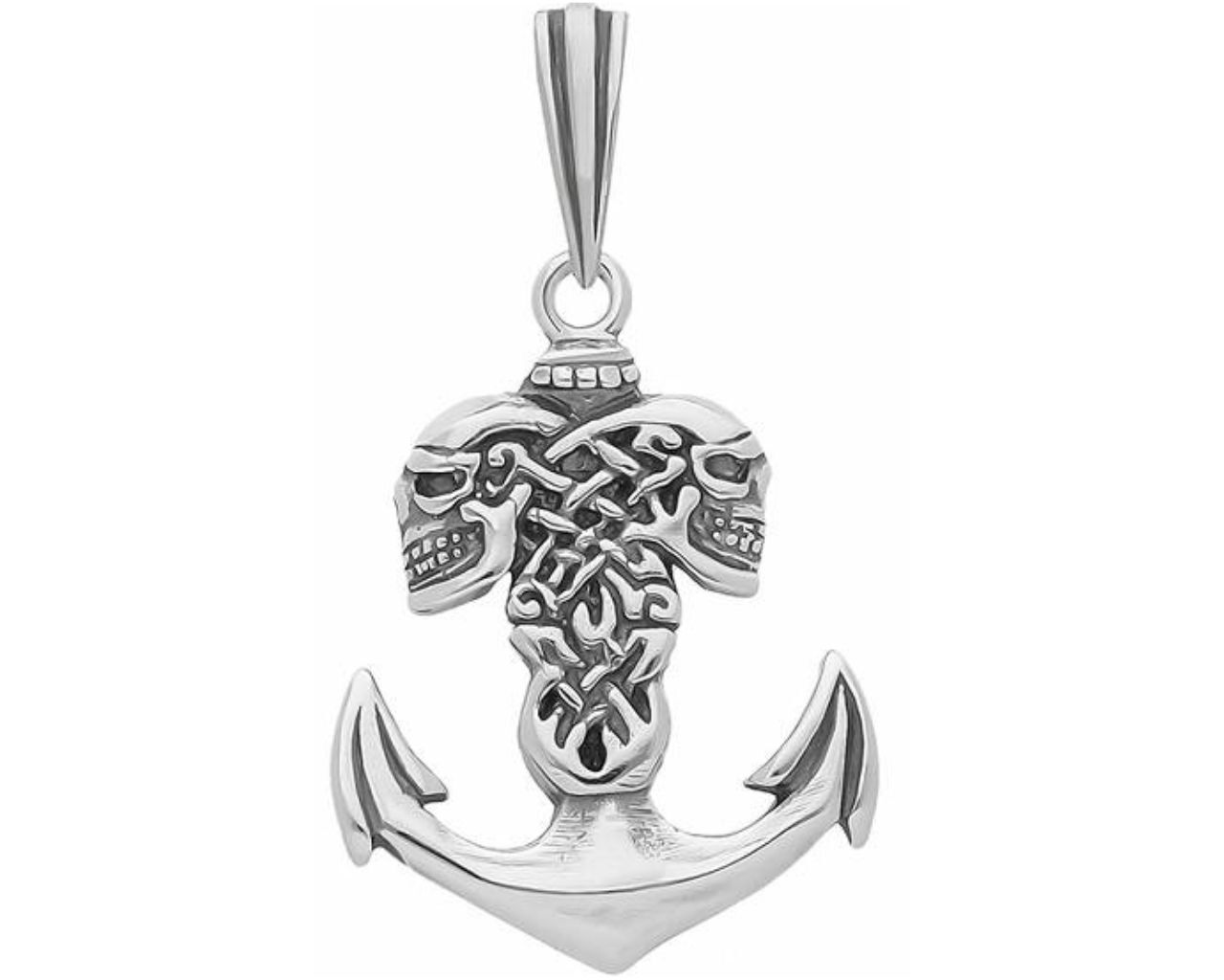 Srebrna zawieszka męska kotwica czaszki