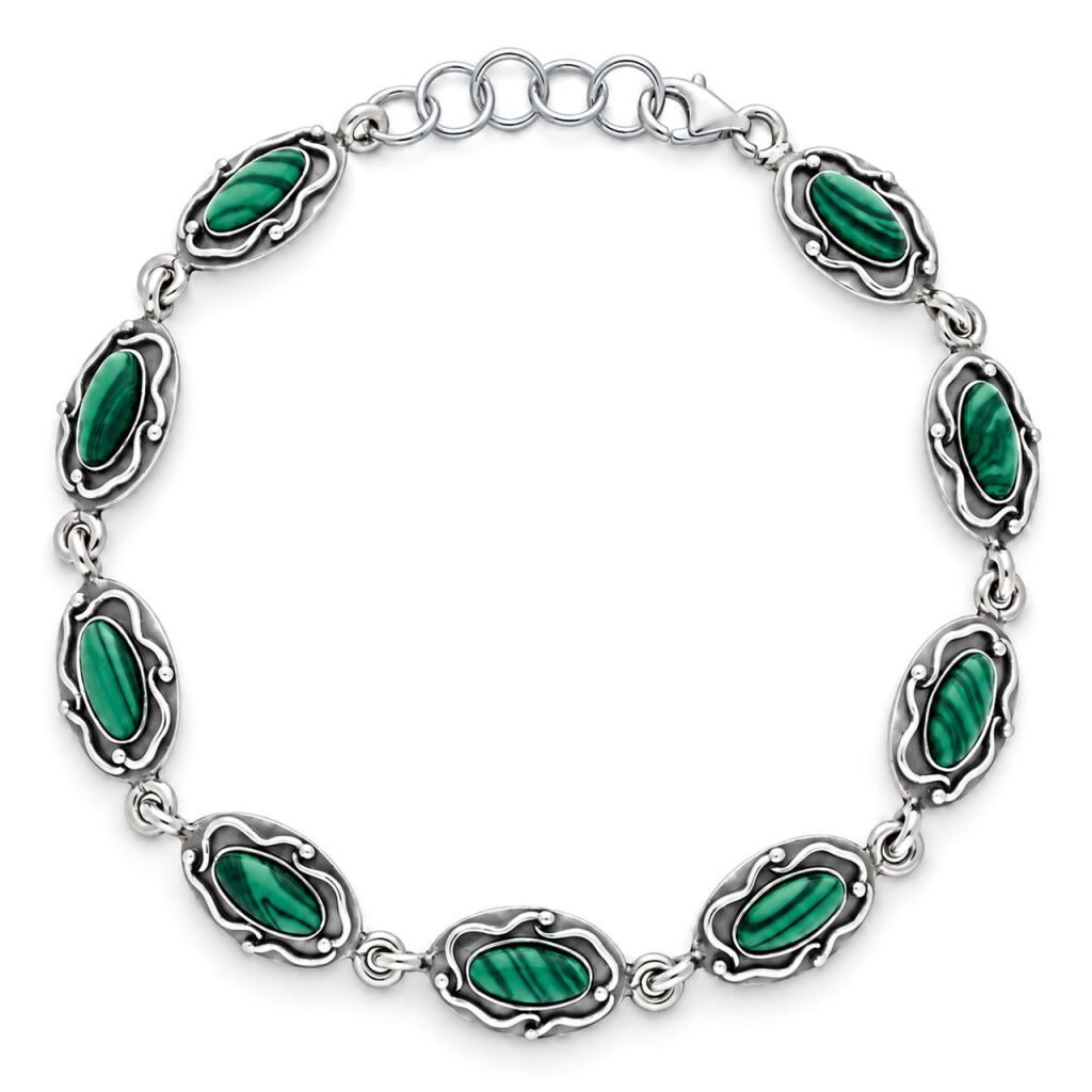 Bransoletka srebro 925 Malachit Srebrny Ornament