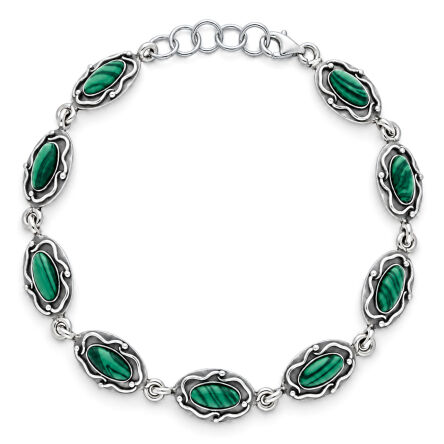 Bransoletka srebro 925 Malachit Srebrny Ornament