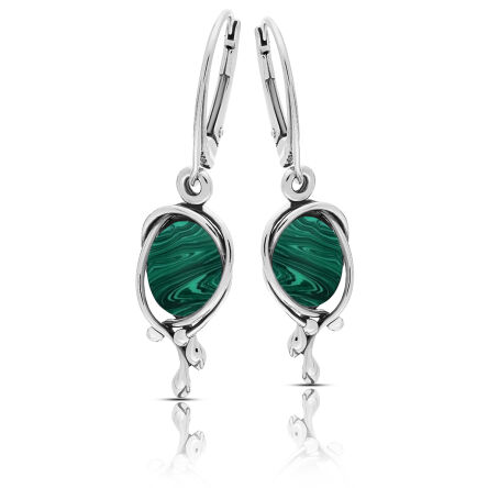 Kolczyki srebrne z zielonym malachitem wiszące