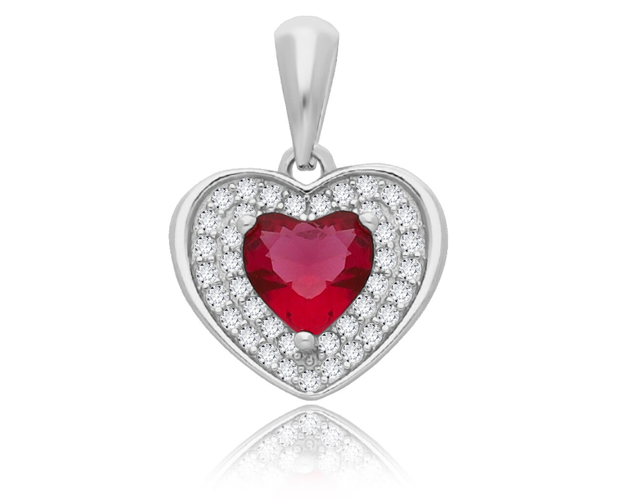 Srebrna zawieszka serce z czerwoną cyrkonią