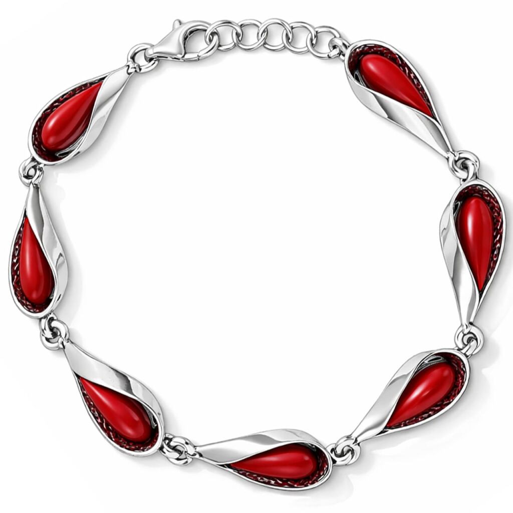 Bransoletka srebrna 925 z koralem regulowana