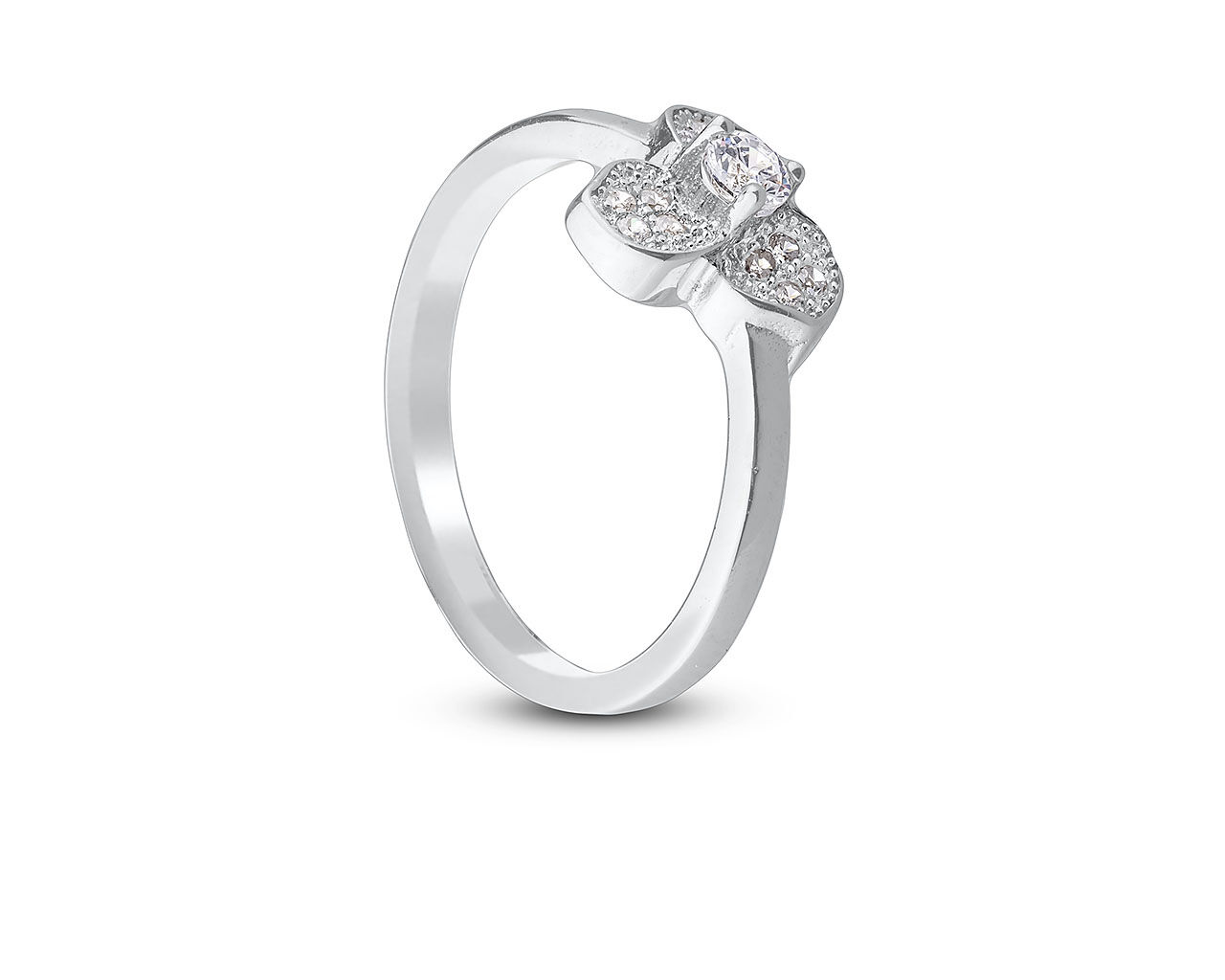 Pierścionek srebrny rodowany z cyrkoniami