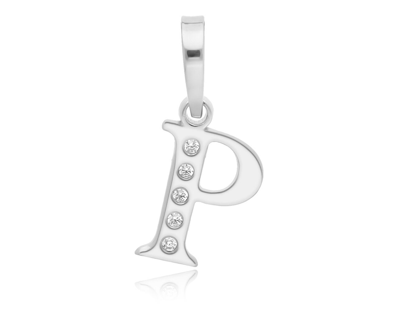 Srebrna literka P z cyrkoniami zawieszka