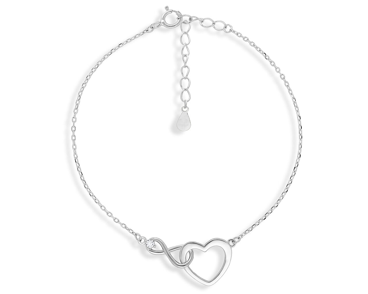 Bransoletka srebrna z serduszkiem i infiniti