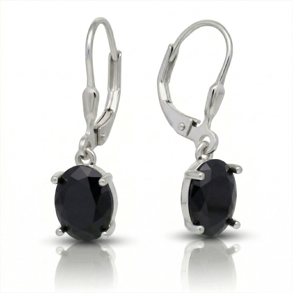 Eleganckie kolczyki srebrne owalny czarny kamień
