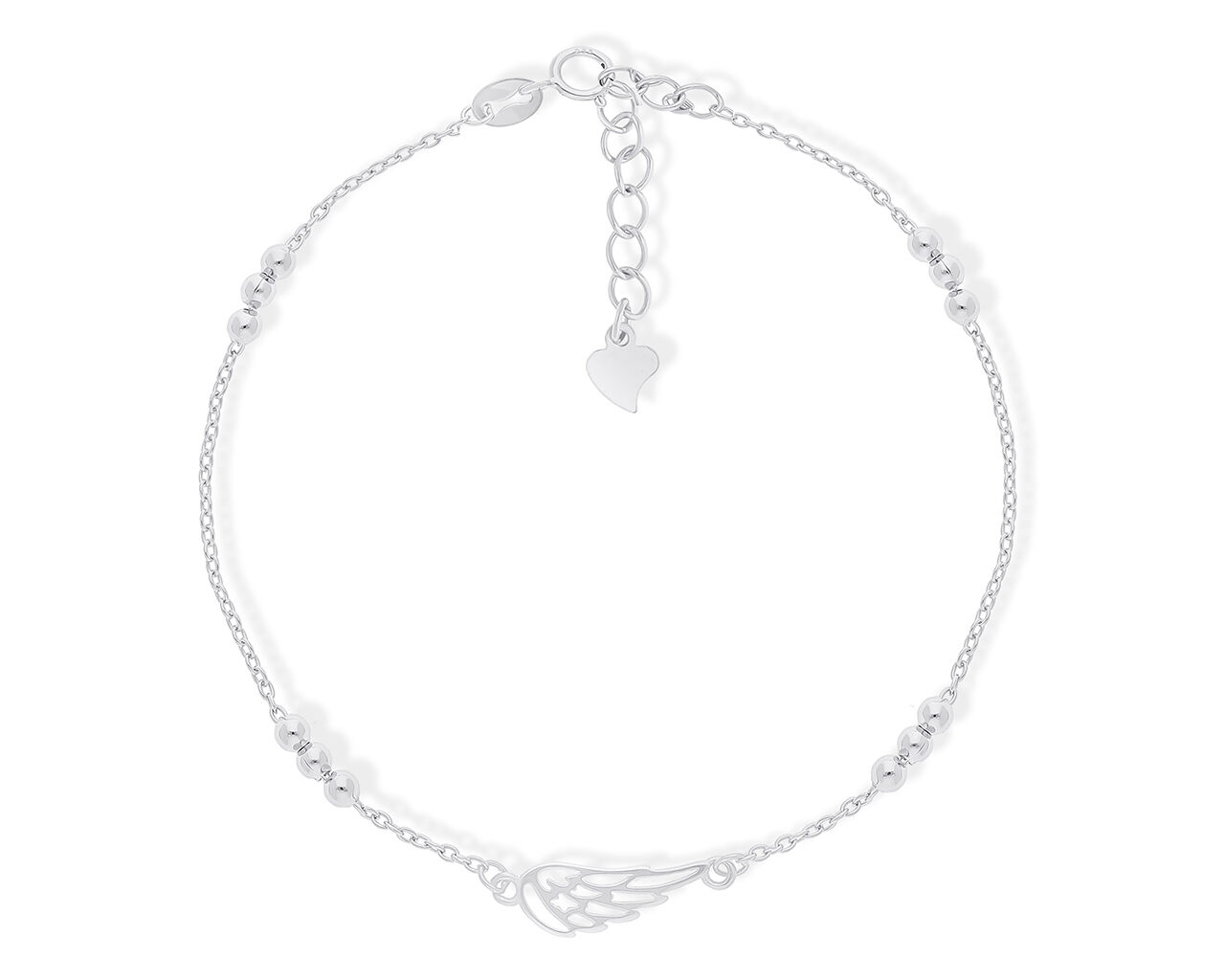 Bransoletka srebrna ze skrzydłem i gładkie kulki