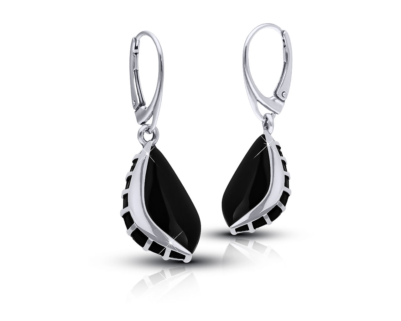 Kolczyki srebrne wiszące z czarnym onyksem