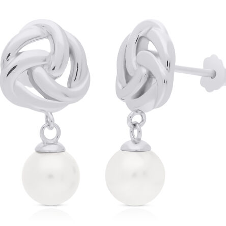 Kolczyki srebrne z perłą wiszące sztyfty pr.925