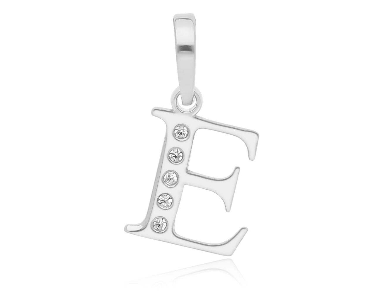 Srebrna zawieszka literka E z cyrkoniami