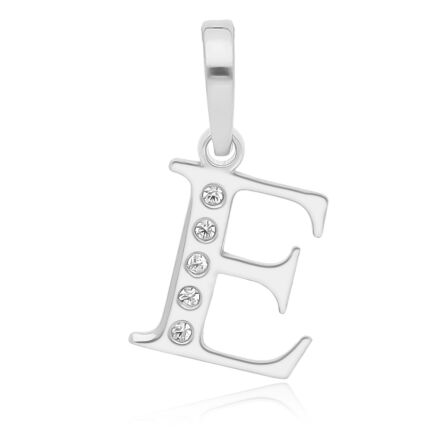 Srebrna zawieszka literka E z cyrkoniami