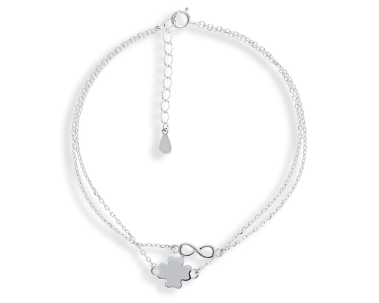 Bransoletka srebrna podwójna koniczynką i infiniti