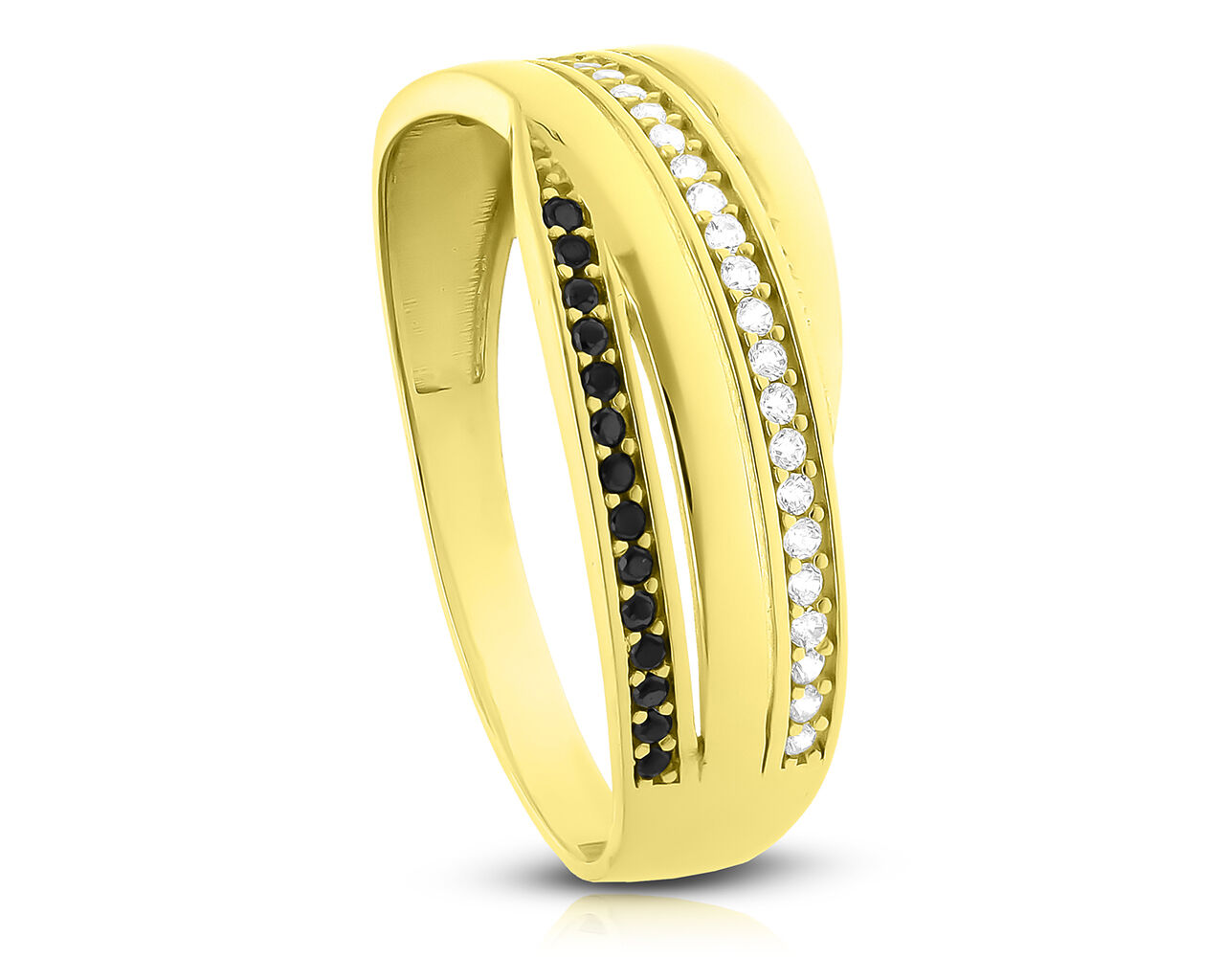 Złoty pierścionek czarne i białe kamienie p.585