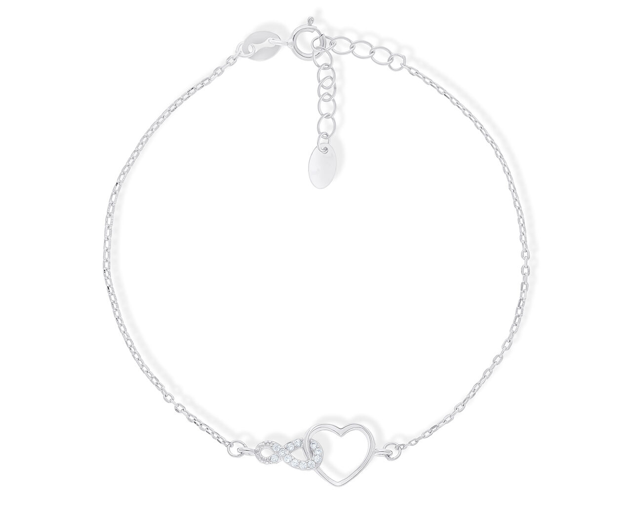 Bransoletka srebrna z serduszkiem i infiniti
