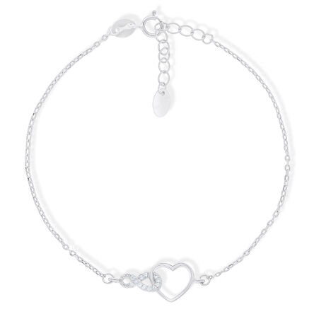 Bransoletka srebrna z serduszkiem i infiniti
