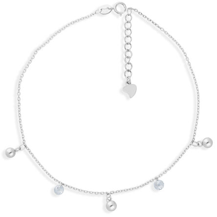 Srebrna bransoletka na nogę cyrkonie i kuleczki