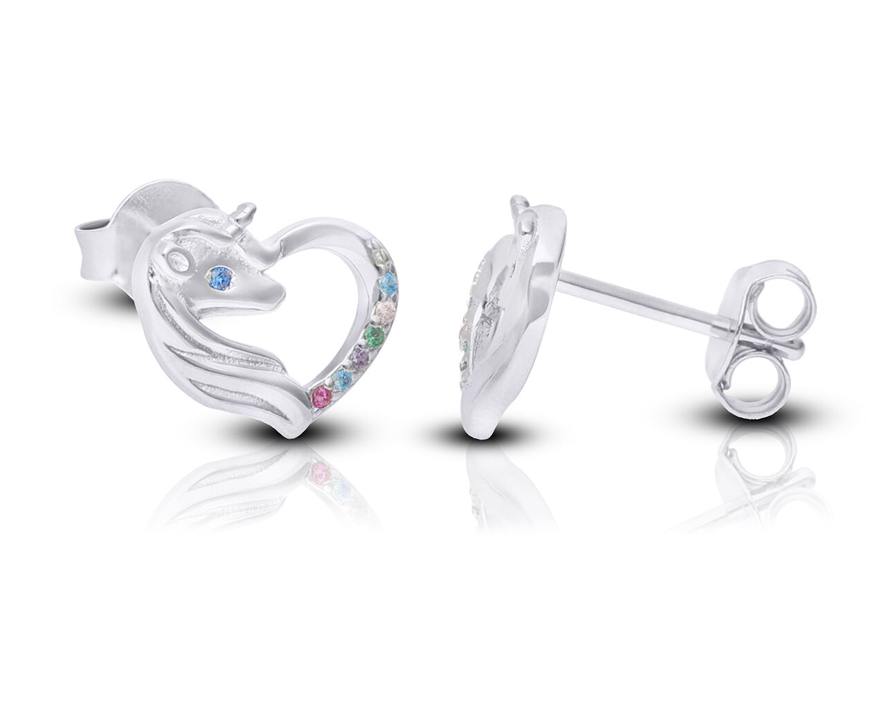 Kolczyki srebrne dla dziecka serca jednorożce