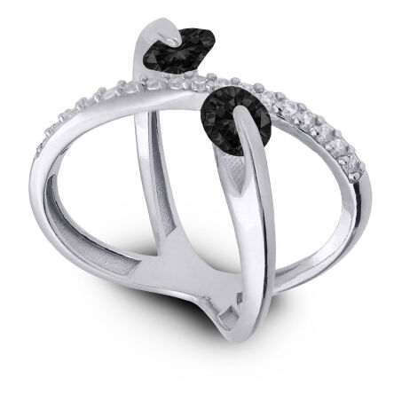 Pierścionek srebrny szeroki czarne kamienie