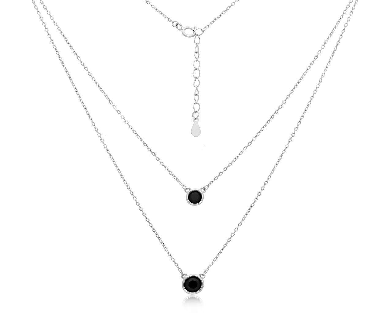 Naszyjnik srebrny podwójny z czarymi cyrkoniami