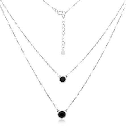 Naszyjnik srebrny podwójny z czarymi cyrkoniami