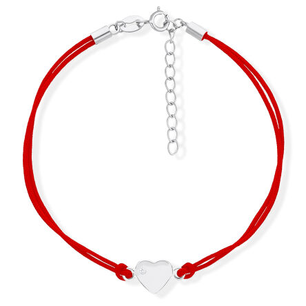 Bransoletka srebrna na sznurku z sercem