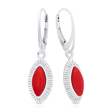 Kolczyki srebrne wiszące z koralem pr.925