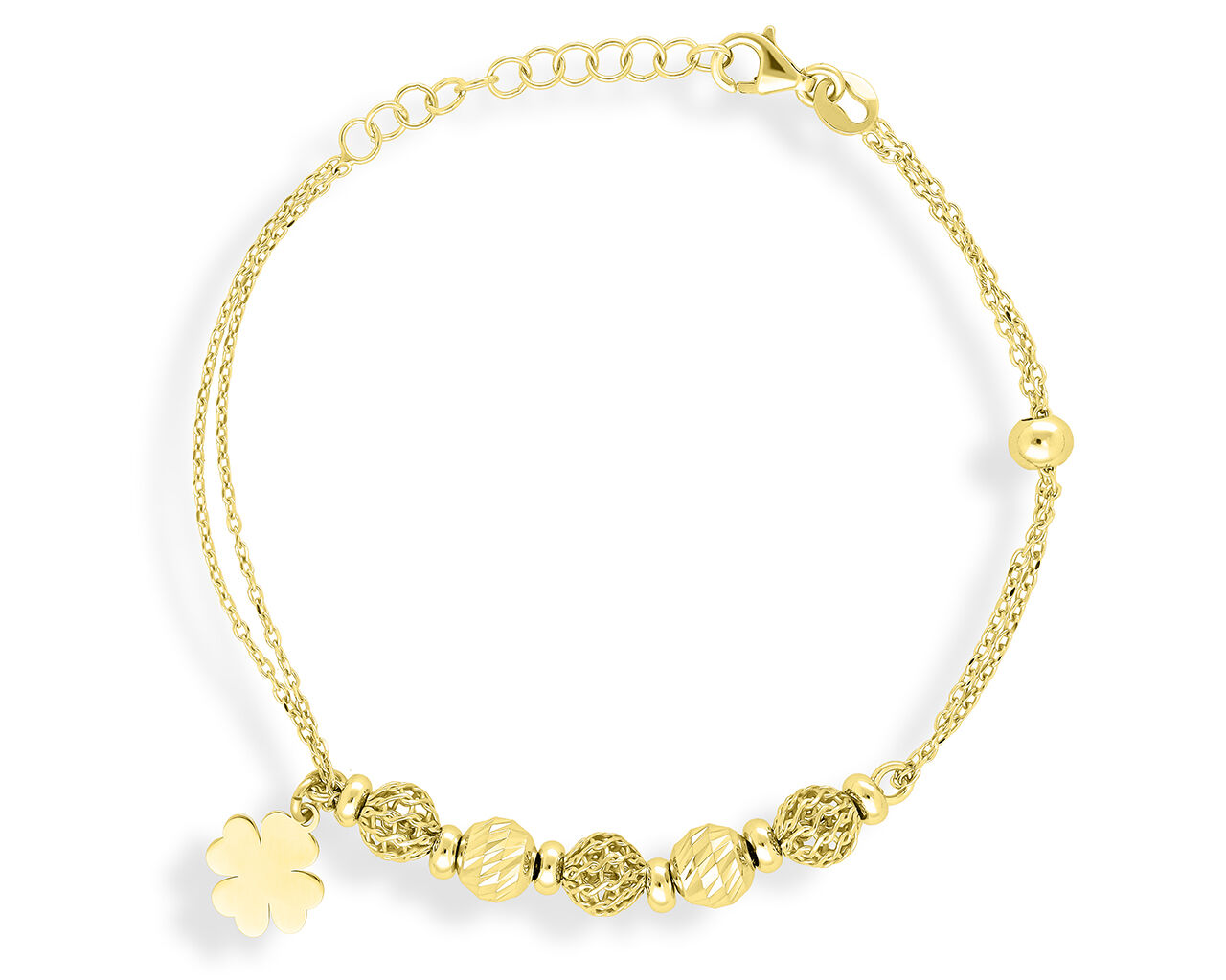 Bransoletka srebrna pozłacana z gładką koniczynką