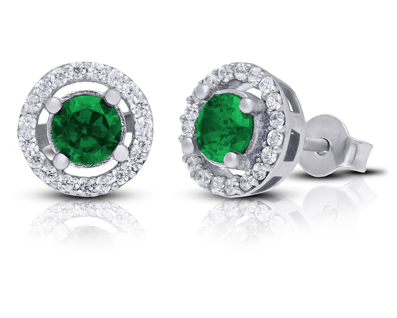 Kolczyki srebrne sztyfty z zielonym kamieniem