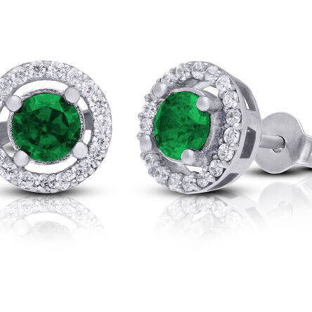 Kolczyki srebrne sztyfty z zielonym kamieniem