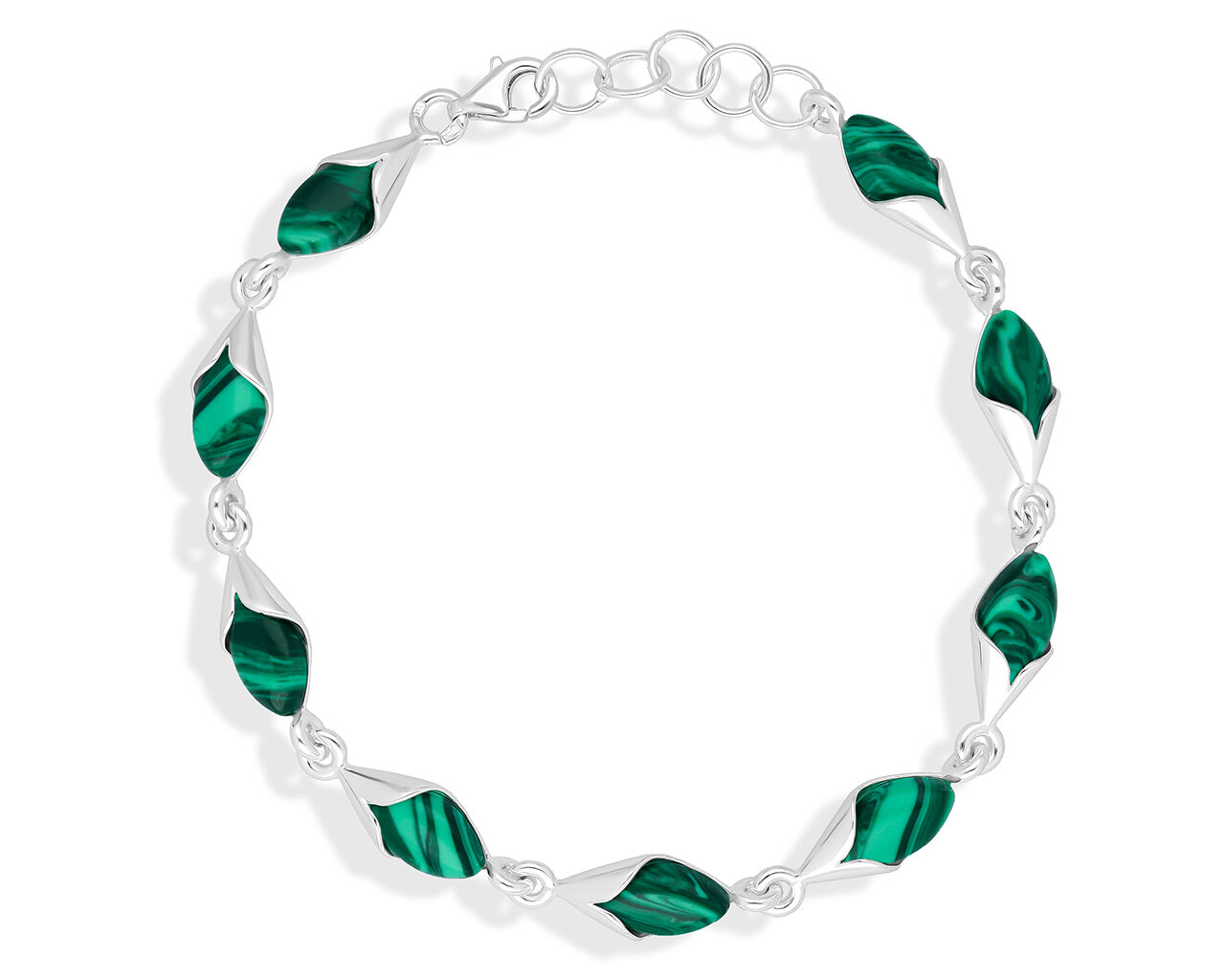 Srebrna bransoletka z zielonymi malachitami