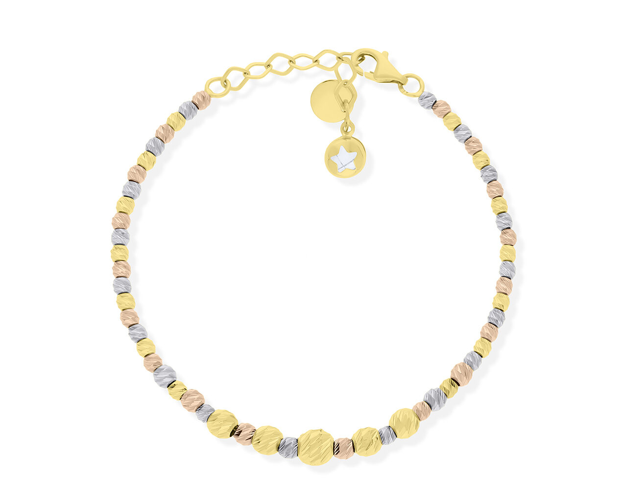 Złota bransoletka błyszczące kulki 3 kolory pr.585