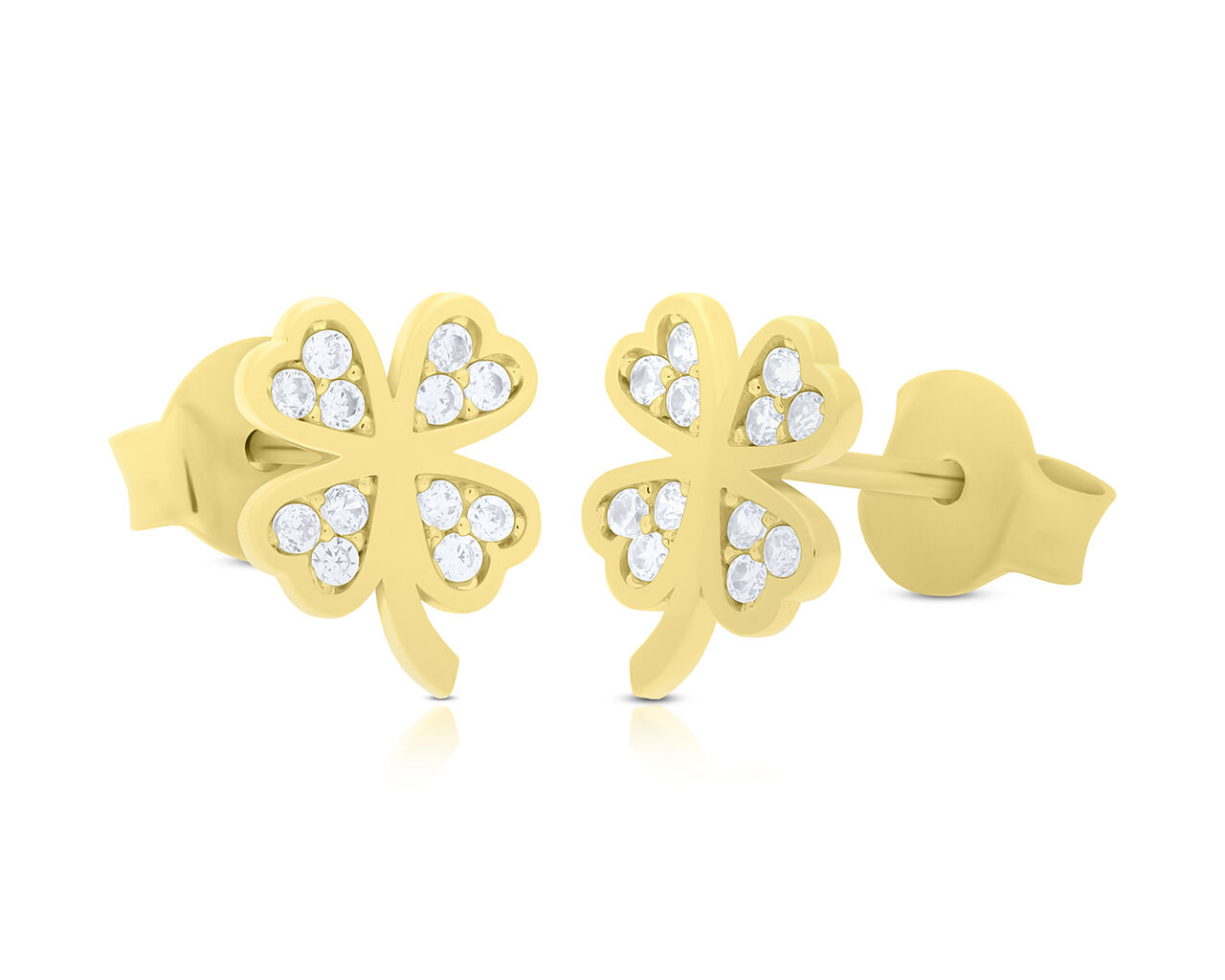 Kolczyki złote 585 koniczyny cyrkonie sztyfty