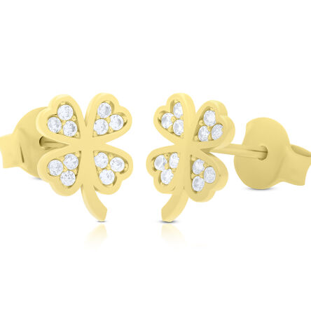 Kolczyki złote 585 koniczyny cyrkonie sztyfty