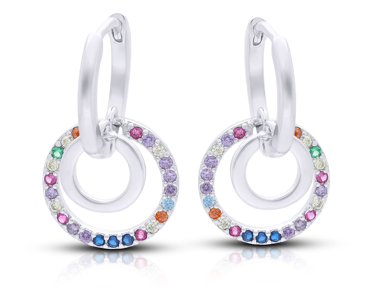Kolczyki srebrne kółka kolorowe wiszące pr.925