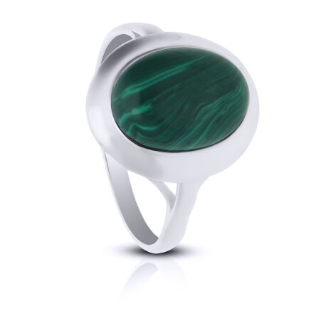 Pierścionek srebrny z zielonym malachitem pr.925
