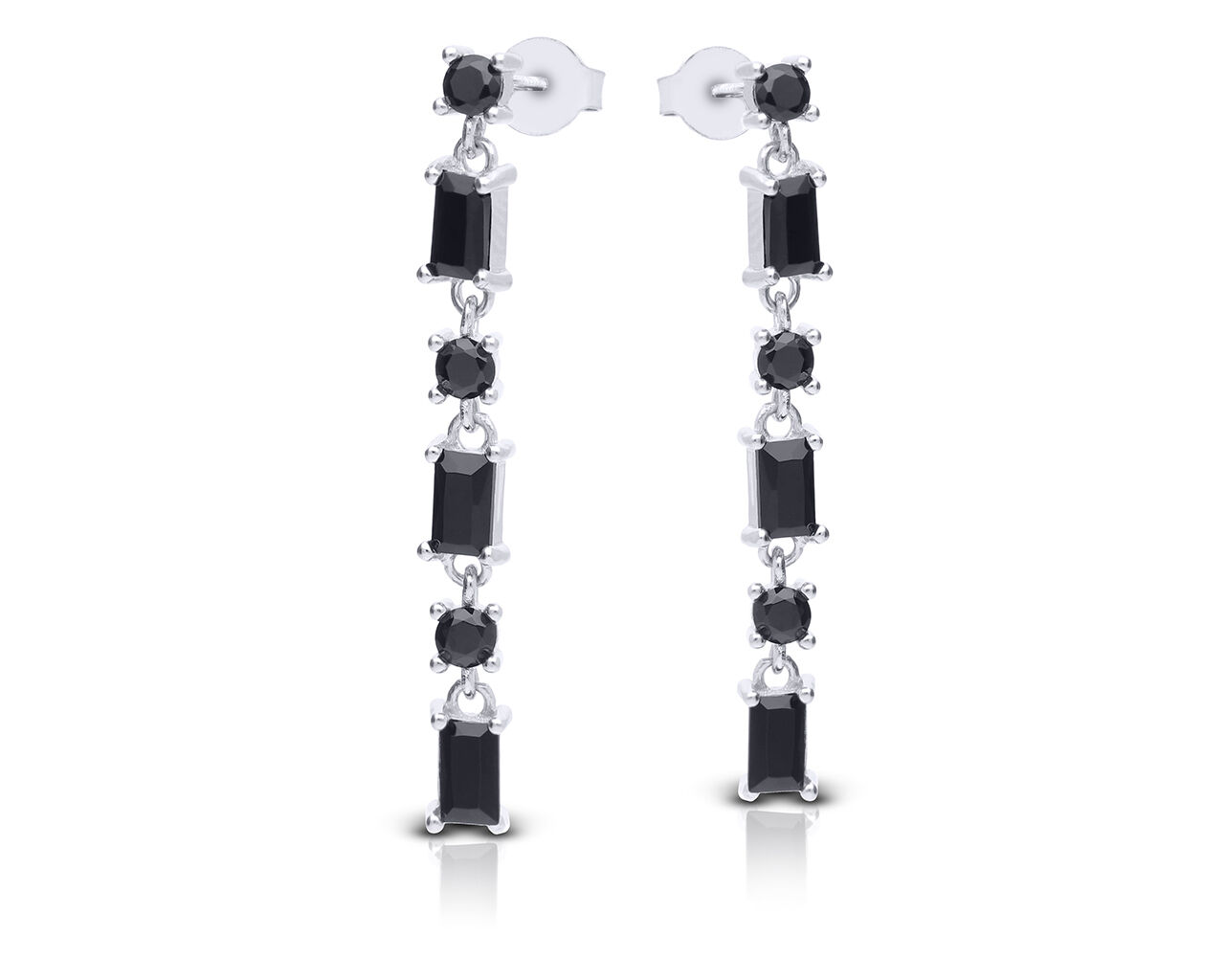 Kolczyki srebrne wiszące długie czarne kamienie