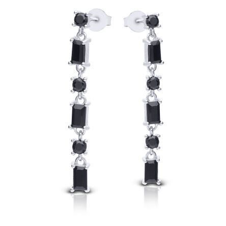Kolczyki srebrne wiszące długie czarne kamienie