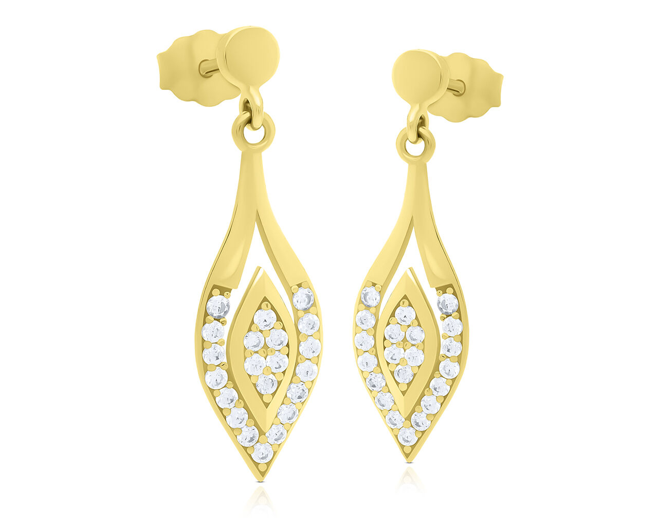 Złote kolczyki wiszące sztyfty cyrkonie pr.585